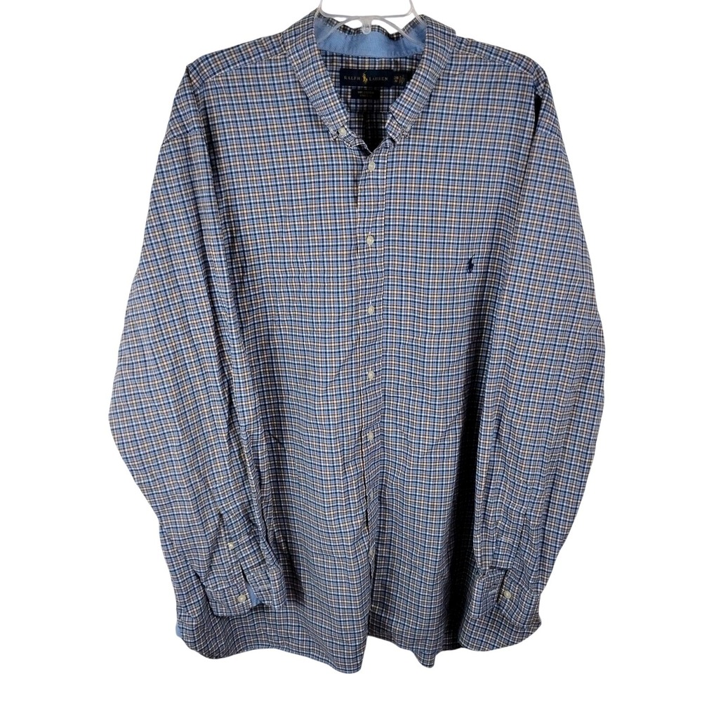Ralph Lauren Plaid Shirt Men's 2XB Big‎ Long Sleeve Shirt Stretch Cotton Pony - Picture 2 of 14